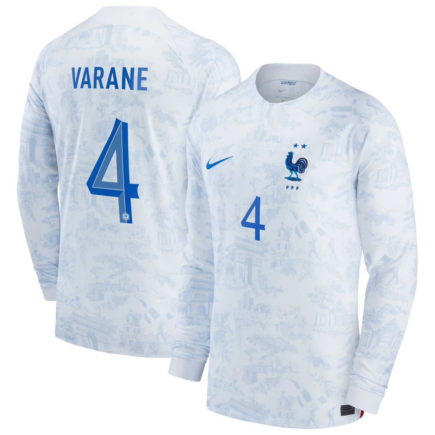 France National Team Away Jersey Shirt Long Sleeve White 2022-23 player Raphael Varane printing for Men