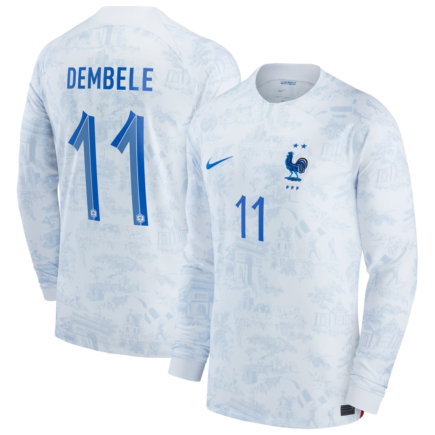 France National Team Away Jersey Shirt Long Sleeve White 2022-23 player Ousmane Dembele printing for Men