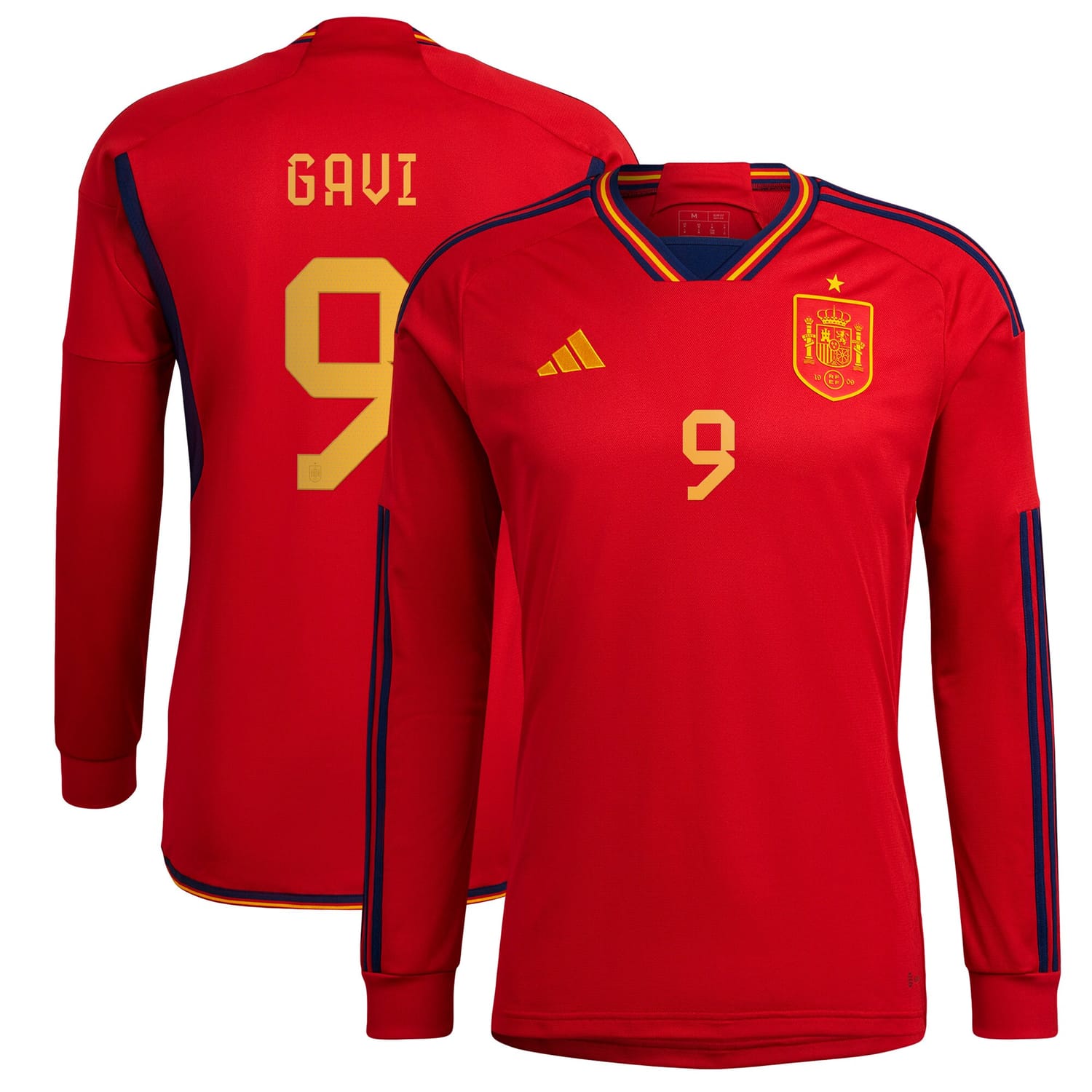 Spain National Team Home Jersey Shirt Long Sleeve Red 2022-23 player Gavi printing for Men