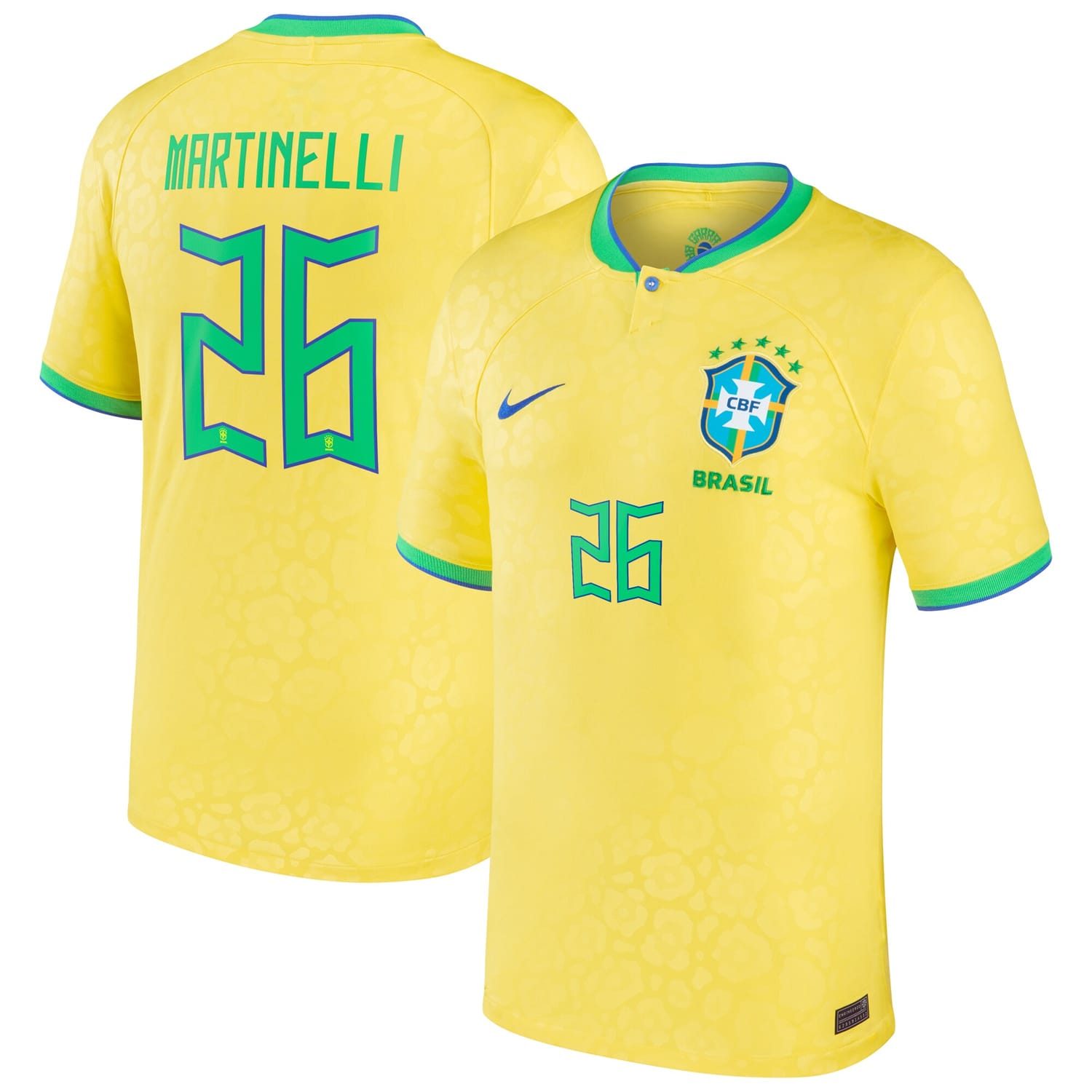 Brazil National Team Home Jersey Shirt Yellow 2022-23 player Gabriel Martinelli printing for Men