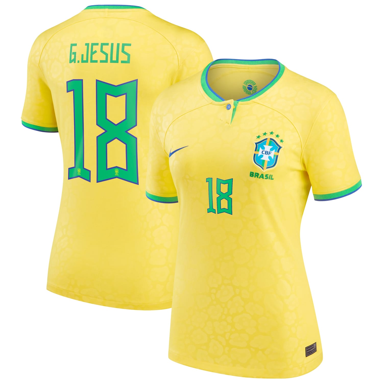 Brazil National Team Home Jersey Shirt Yellow 2022-23 player Gabriel Jesus printing for Women