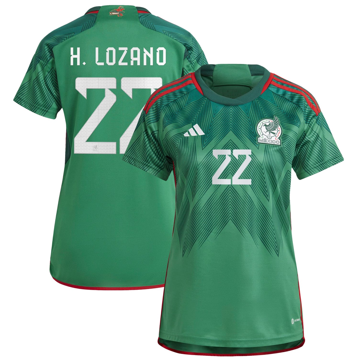 Mexico National Team Home Jersey Shirt Green 2022-23 player Hirving Lozano printing for Women