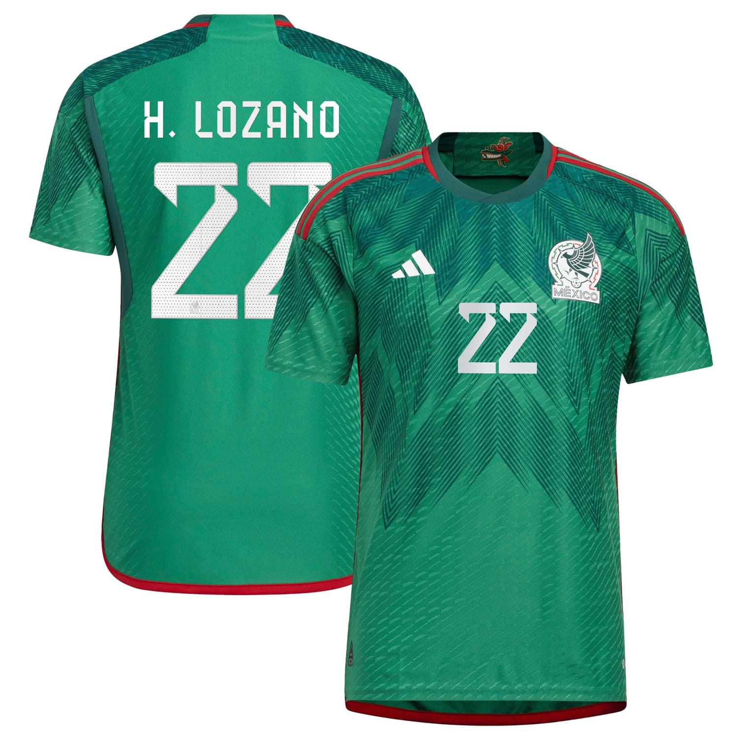 Mexico National Team Home Authentic Jersey Shirt Green 2022-23 player Hirving Lozano printing for Men