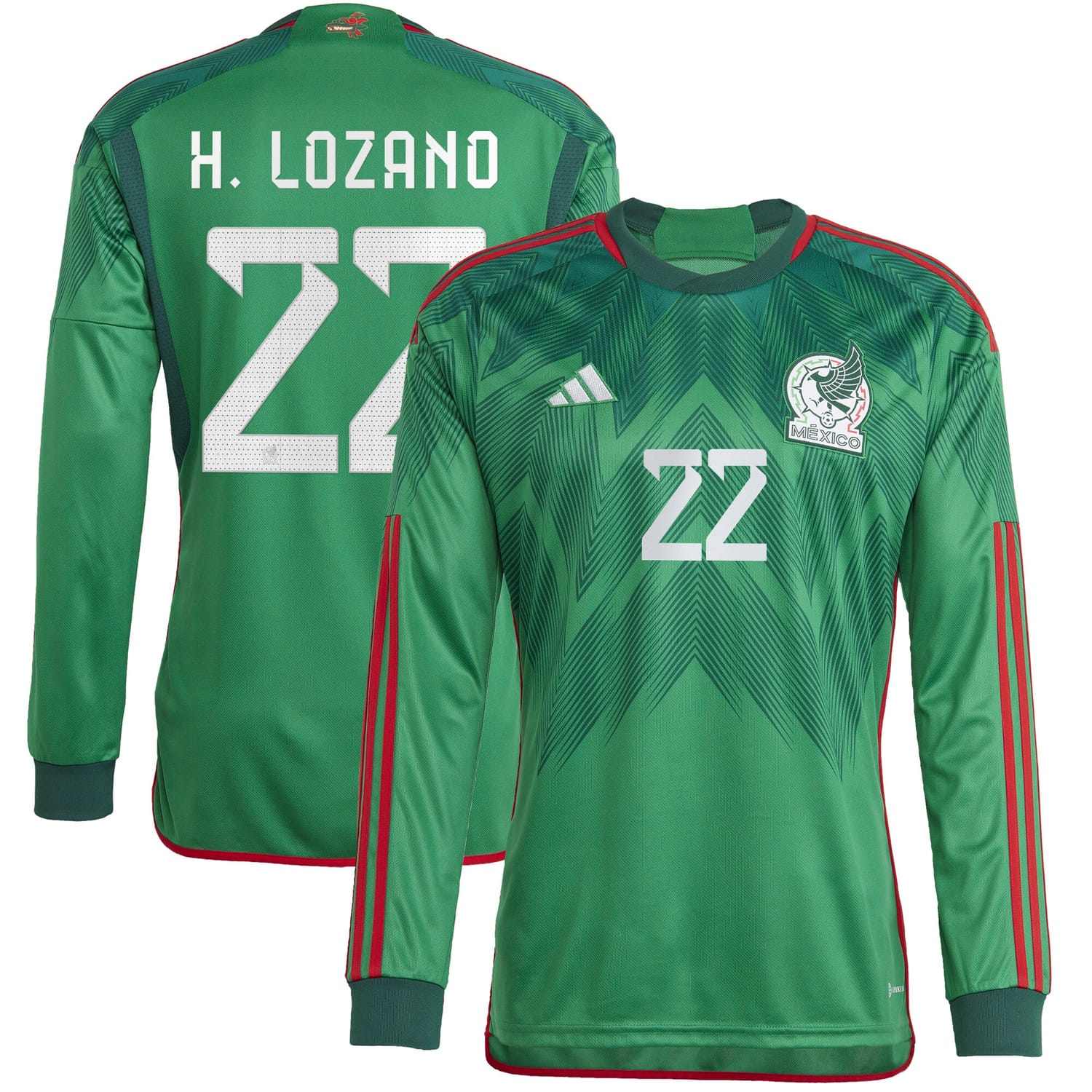 Mexico National Team Home Jersey Shirt Long Sleeve Green 2022-23 player Hirving Lozano printing for Men