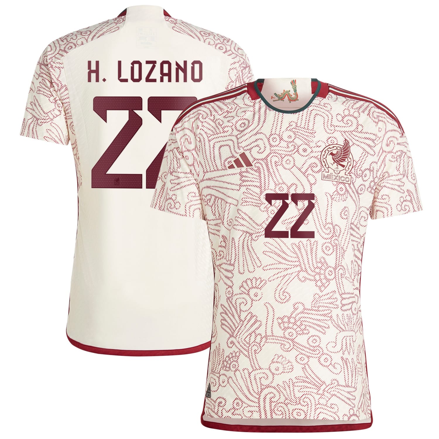 Mexico National Team Away Authentic Jersey Shirt White 2022-23 player Hirving Lozano printing for Men