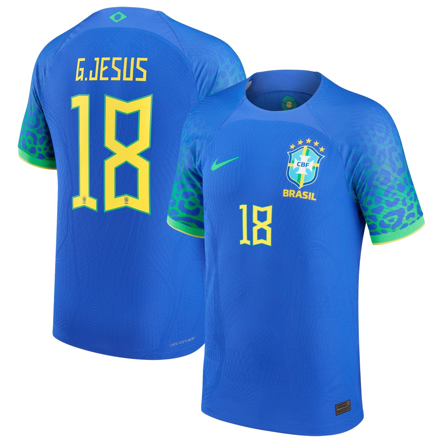 Brazil National Team Away Authentic Jersey Shirt Blue 2022-23 player Gabriel Jesus printing for Men