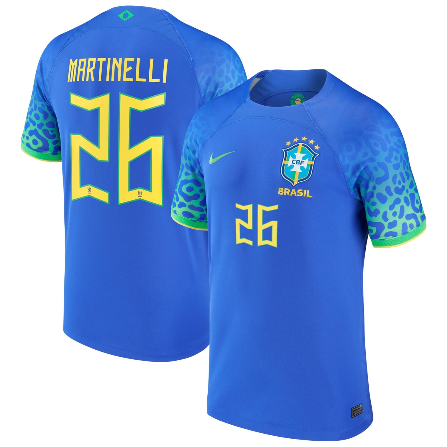 Brazil National Team Away Jersey Shirt Blue 2022-23 player Gabriel Martinelli printing for Men