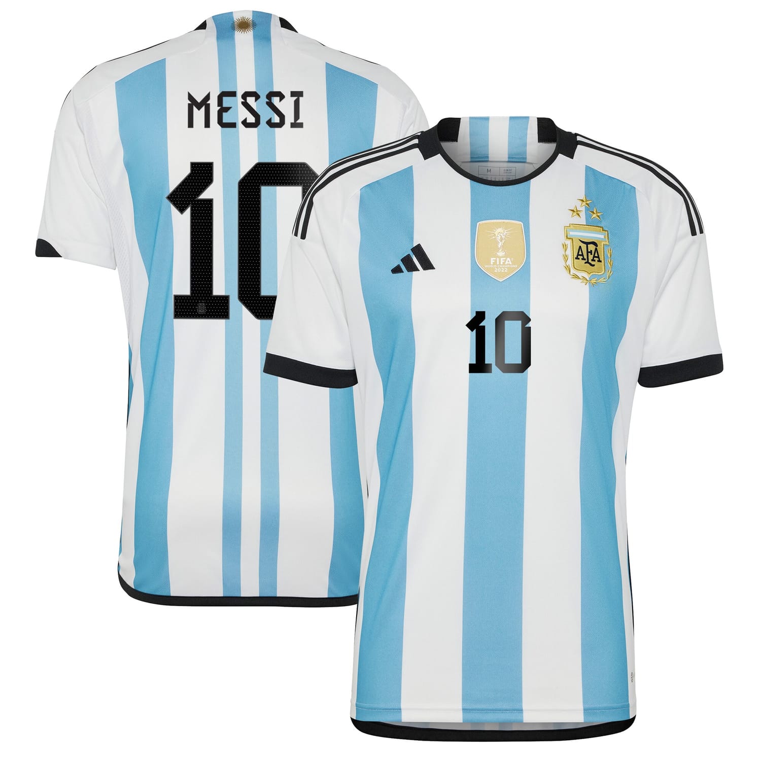 Argentina National Team Home Winners Jersey Shirt White/Light Blue 2022 player Lionel Messi printing for Men