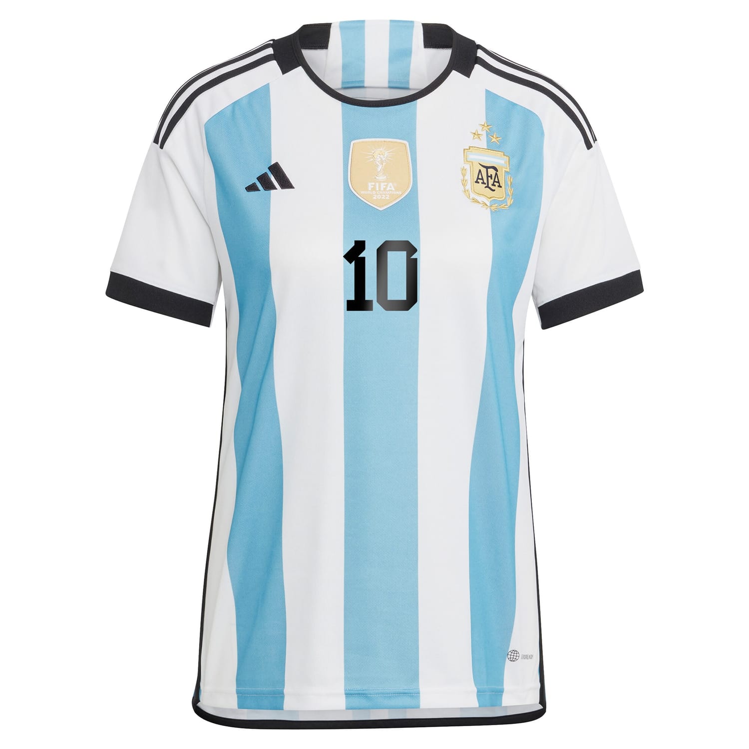Argentina National Team Home Winners Jersey Shirt White/Light Blue 2022 player Lionel Messi printing for Women