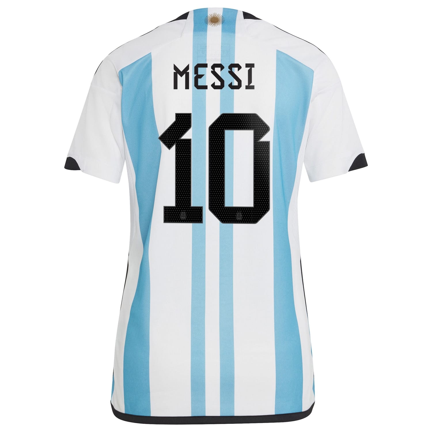 Champions Argentina National Team Home Winners Jersey Shirt White/Light Blue 2022 player Lionel Messi printing for Women