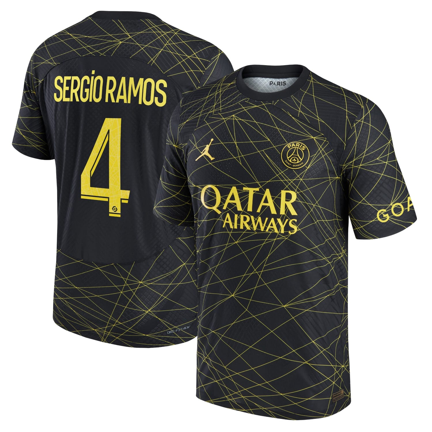 Ligue 1 Paris Saint-Germain Fourth Authentic Jersey Shirt Black 2022-23 player Sergio Ramos printing for Men