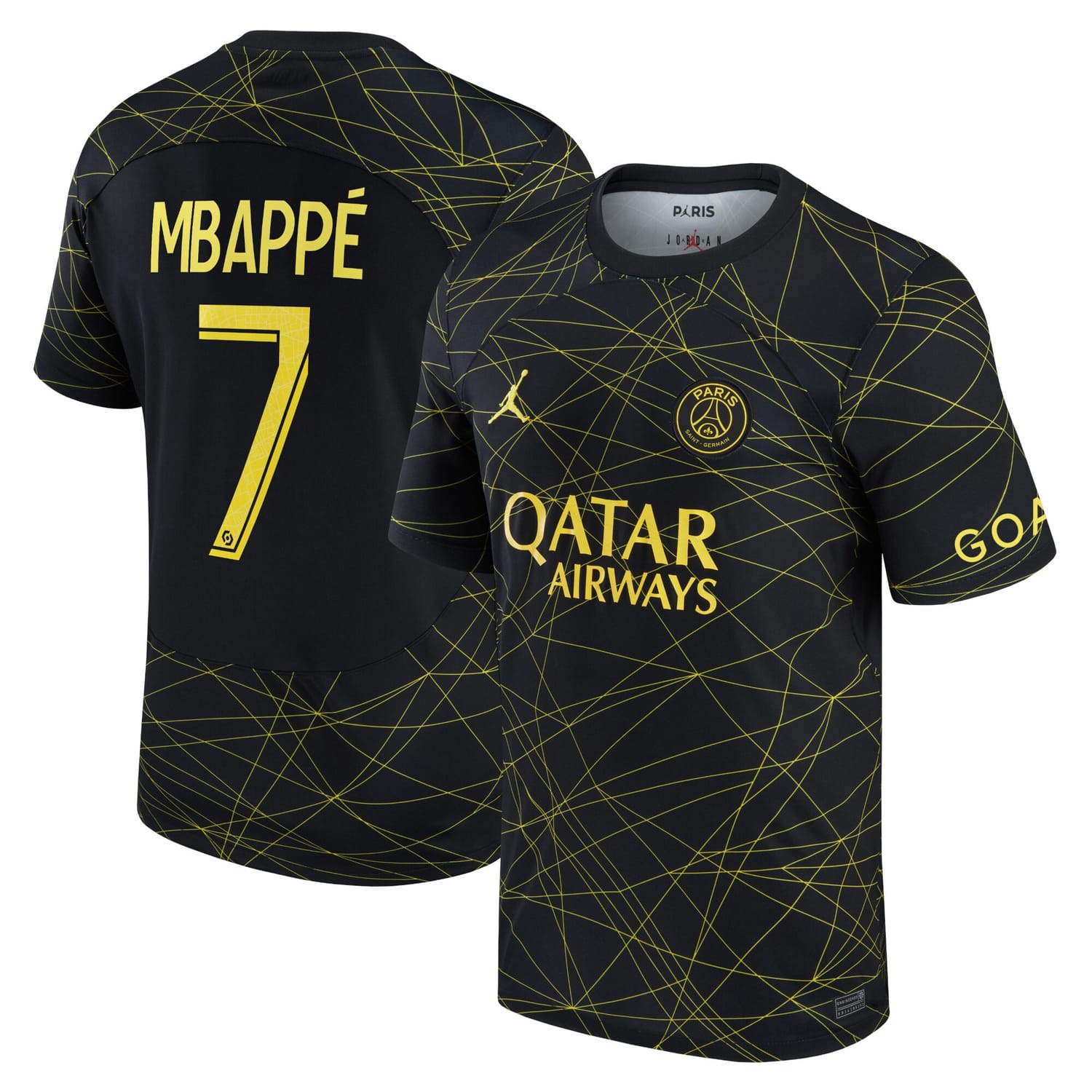 Ligue 1 Paris Saint-Germain Fourth Jersey Shirt Black 2022-23 player Kylian Mbappe printing for Men