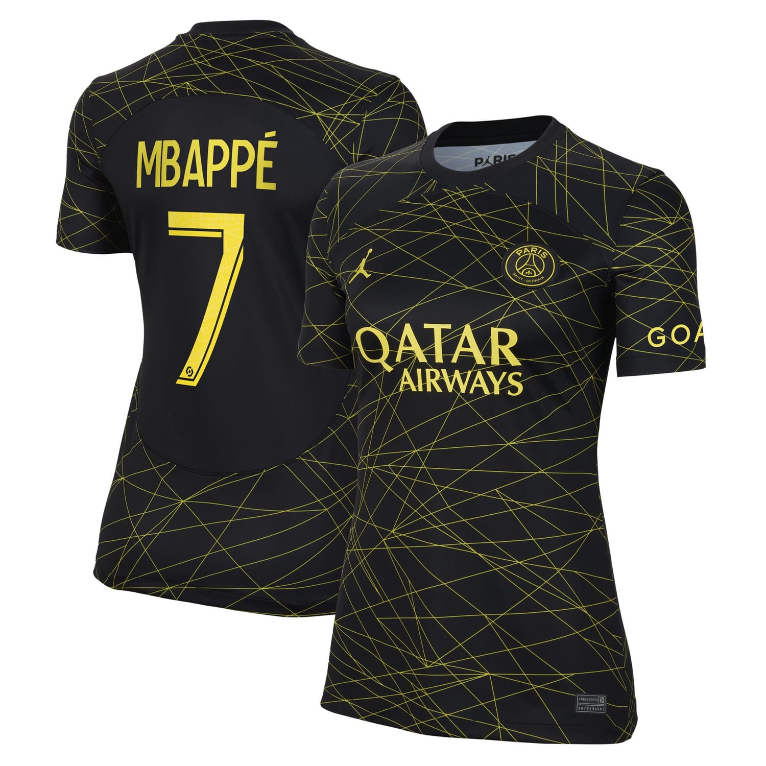Ligue 1 Paris Saint-Germain Fourth Jersey Shirt Black 2022-23 player Kylian Mbappe printing for Women