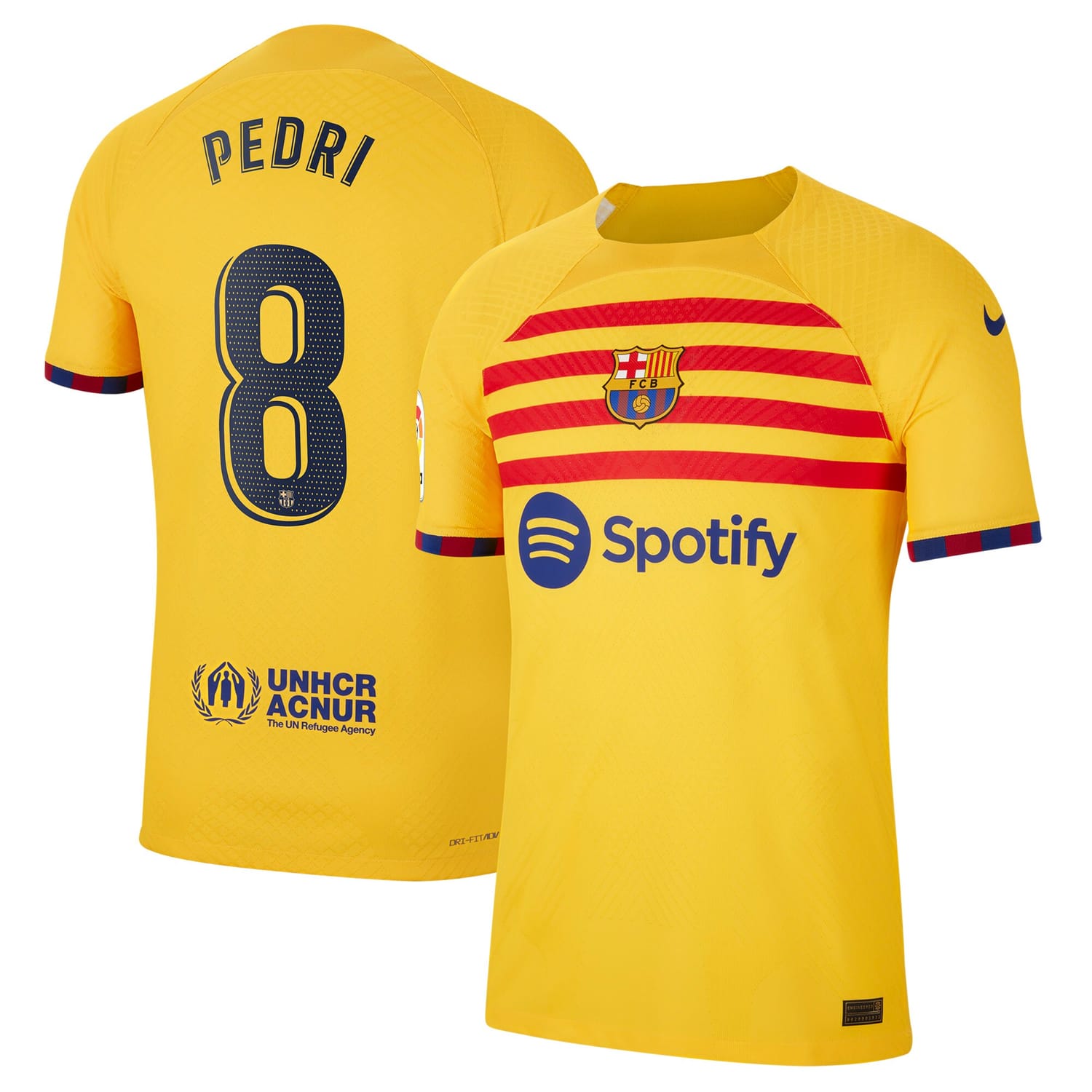 La Liga Barcelona Fourth Authentic Jersey Shirt Yellow 2022-23 player Pedri printing for Men