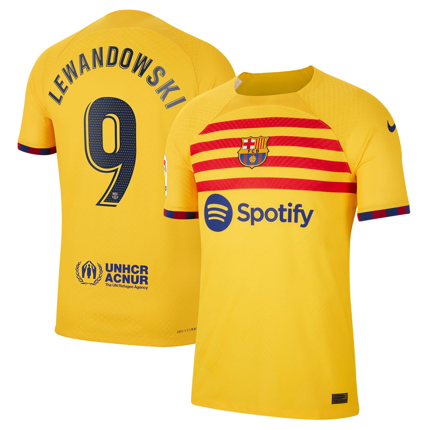 La Liga Barcelona Fourth Authentic Jersey Shirt Yellow 2022-23 player Robert Lewandowski printing for Men