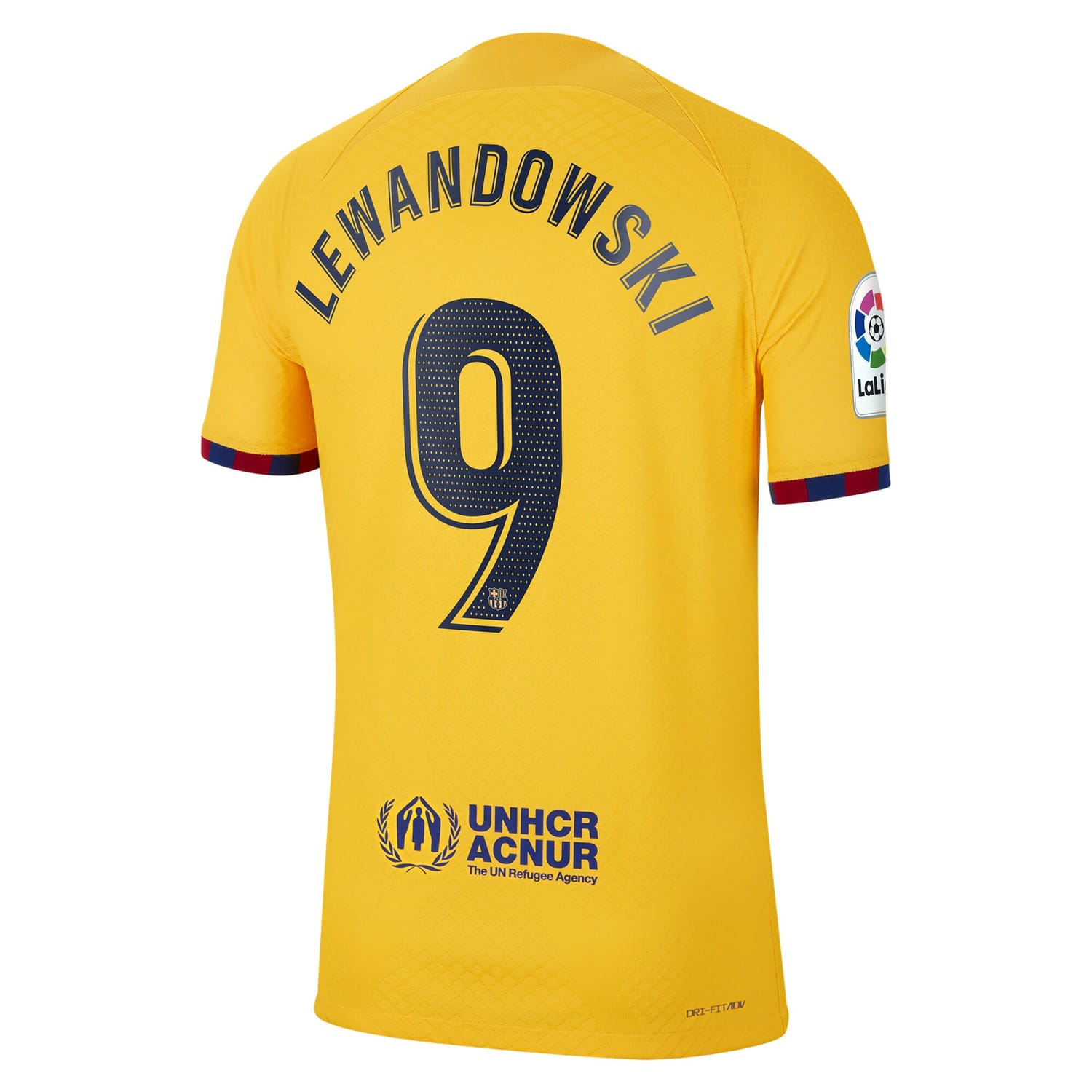 La Liga Barcelona Fourth Authentic Jersey Shirt Yellow 2022-23 player Robert Lewandowski printing for Men