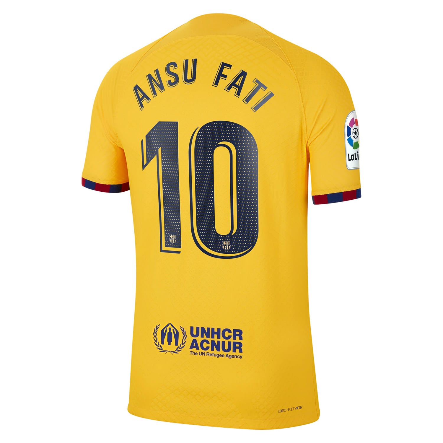 La Liga Barcelona Fourth Authentic Jersey Shirt Yellow 2022-23 player Ansu Fati printing for Men