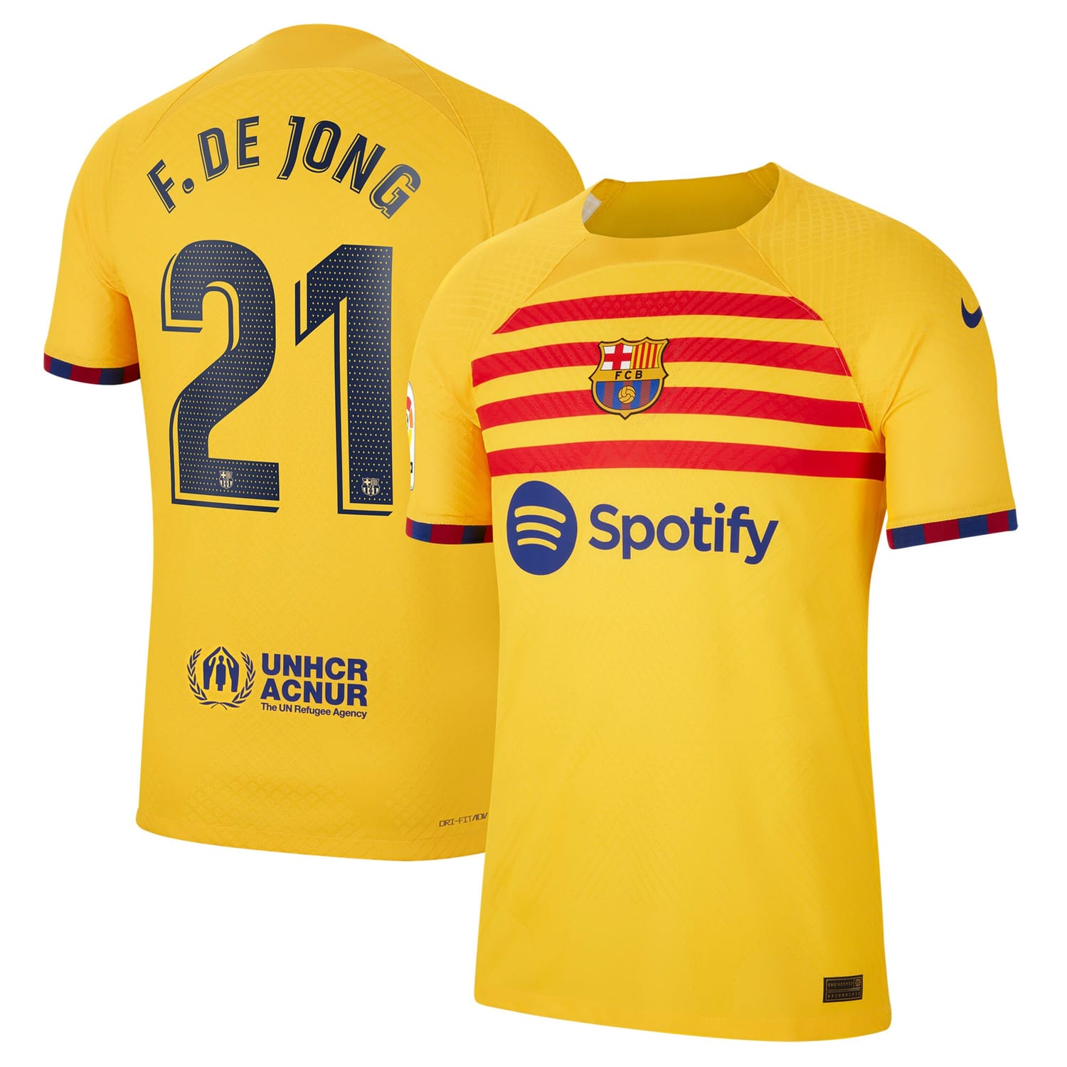 La Liga Barcelona Fourth Authentic Jersey Shirt Yellow 2022-23 player Frenkie de Jong printing for Men