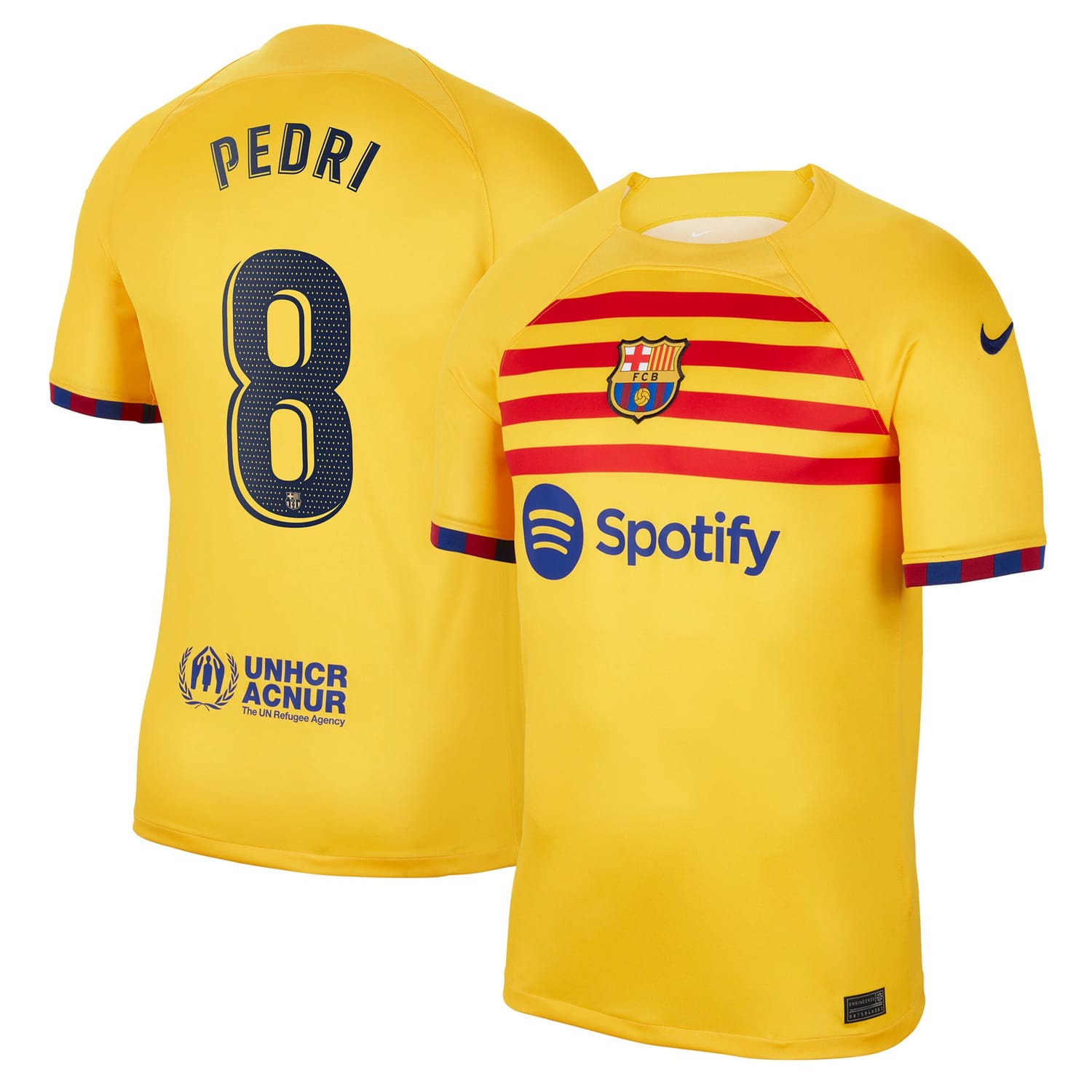 La Liga Barcelona Fourth Jersey Shirt Yellow 2022-23 player Pedri printing for Men
