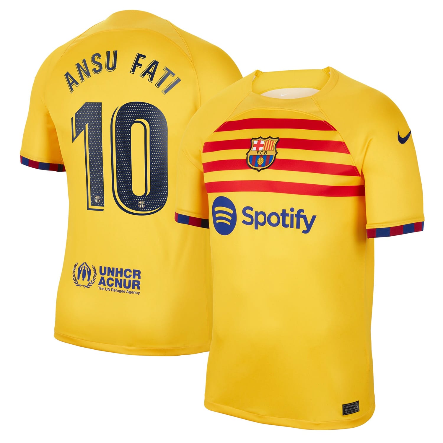La Liga Barcelona Fourth Jersey Shirt Yellow 2022-23 player Ansu Fati printing for Men