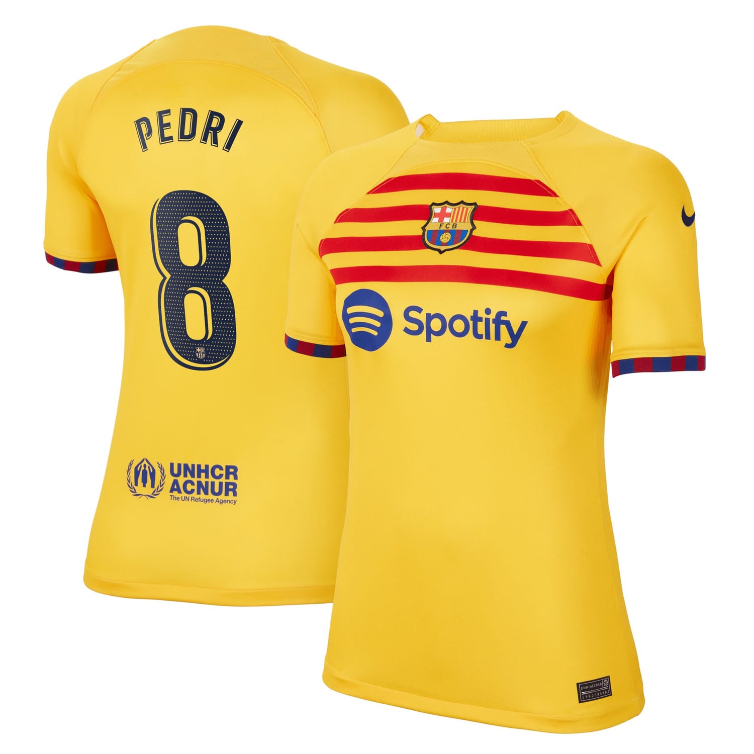 La Liga Barcelona Fourth Jersey Shirt Yellow 2022-23 player Pedri printing for Women