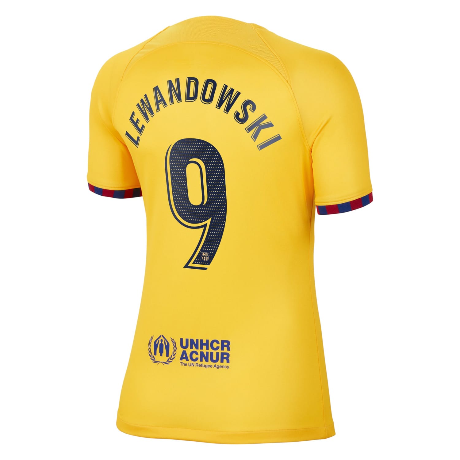 La Liga Barcelona Fourth Jersey Shirt Yellow 2022-23 player Robert Lewandowski printing for Women