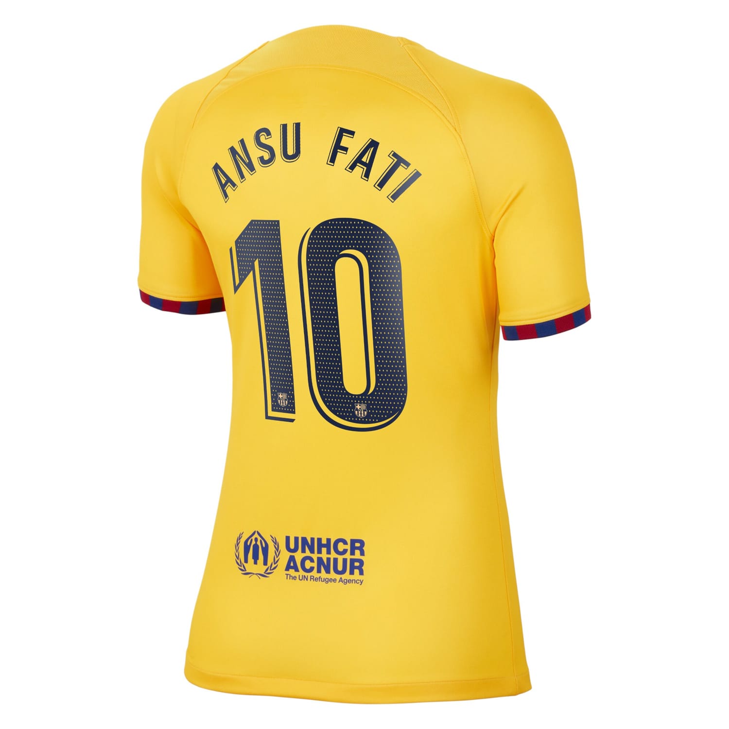 La Liga Barcelona Fourth Jersey Shirt Yellow 2022-23 player Ansu Fati printing for Women