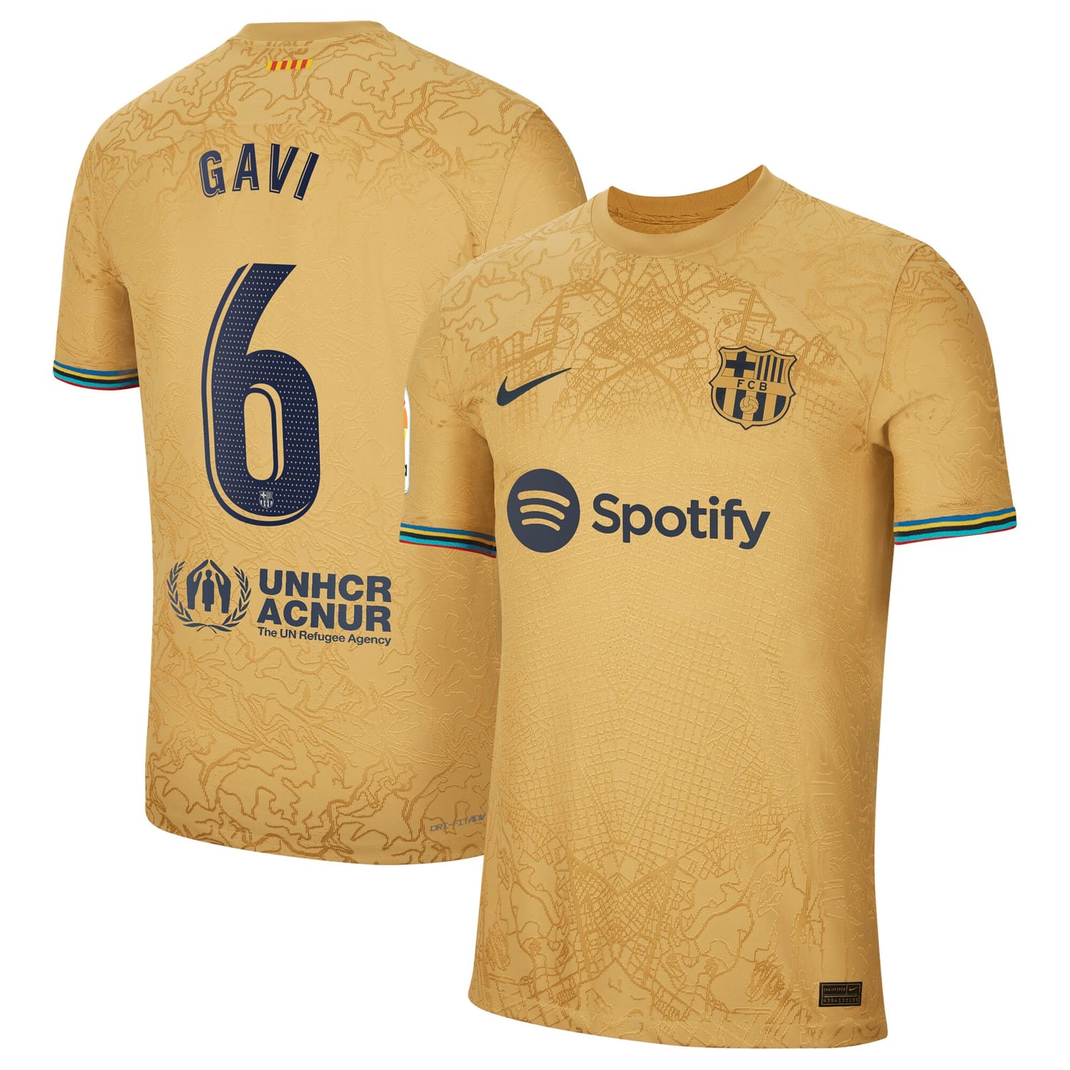 La Liga Barcelona Away Authentic Jersey Shirt Gold 2022-23 player Gavi printing for Men