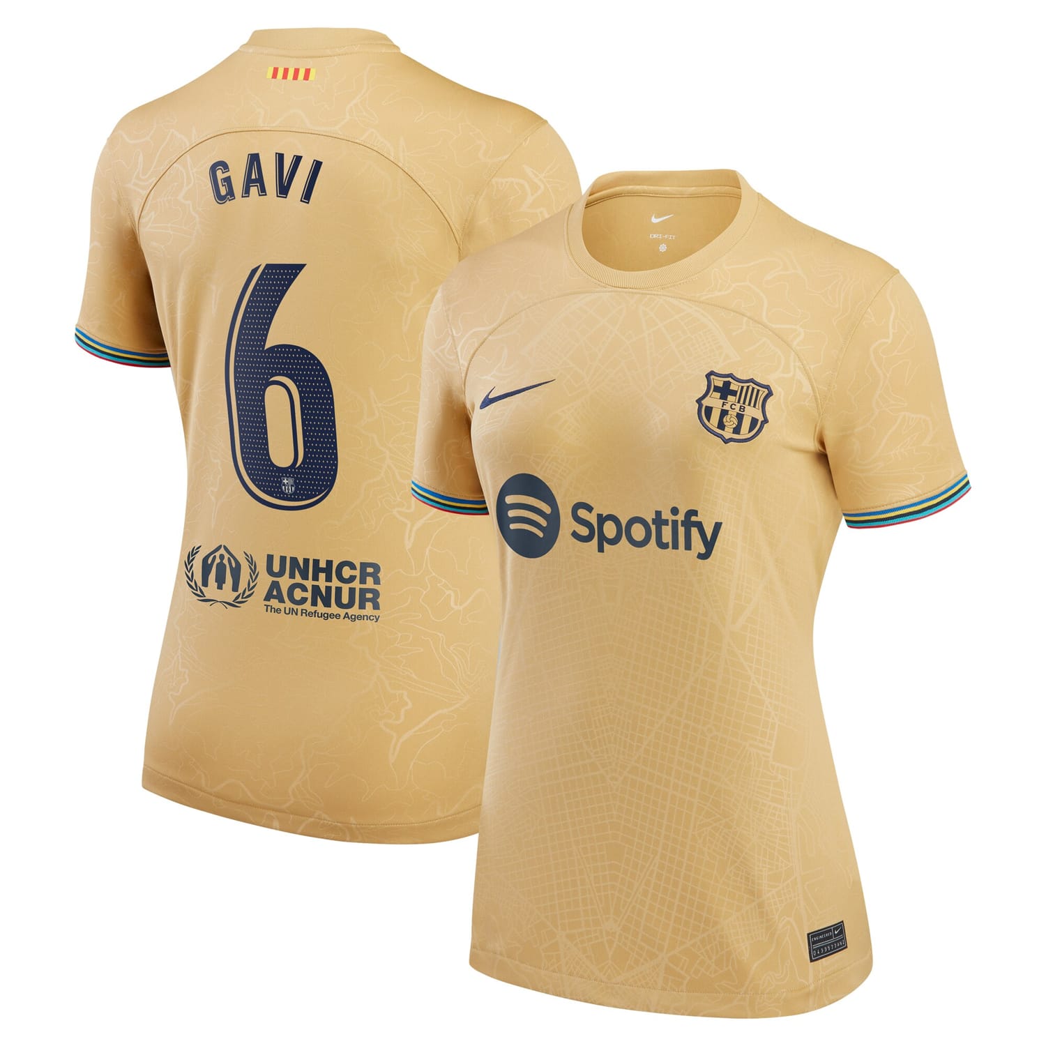 La Liga Barcelona Away Jersey Shirt Gold 2022-23 player Gavi printing for Women