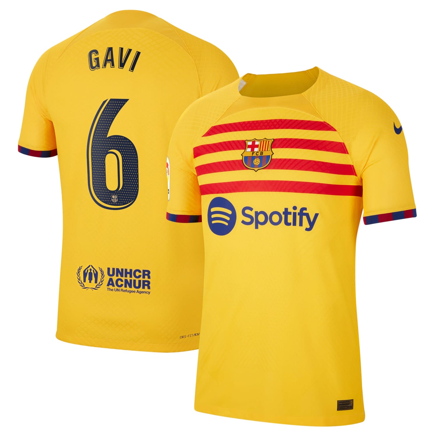 La Liga Barcelona Fourth Authentic Jersey Shirt Yellow 2022-23 player Gavi printing for Men